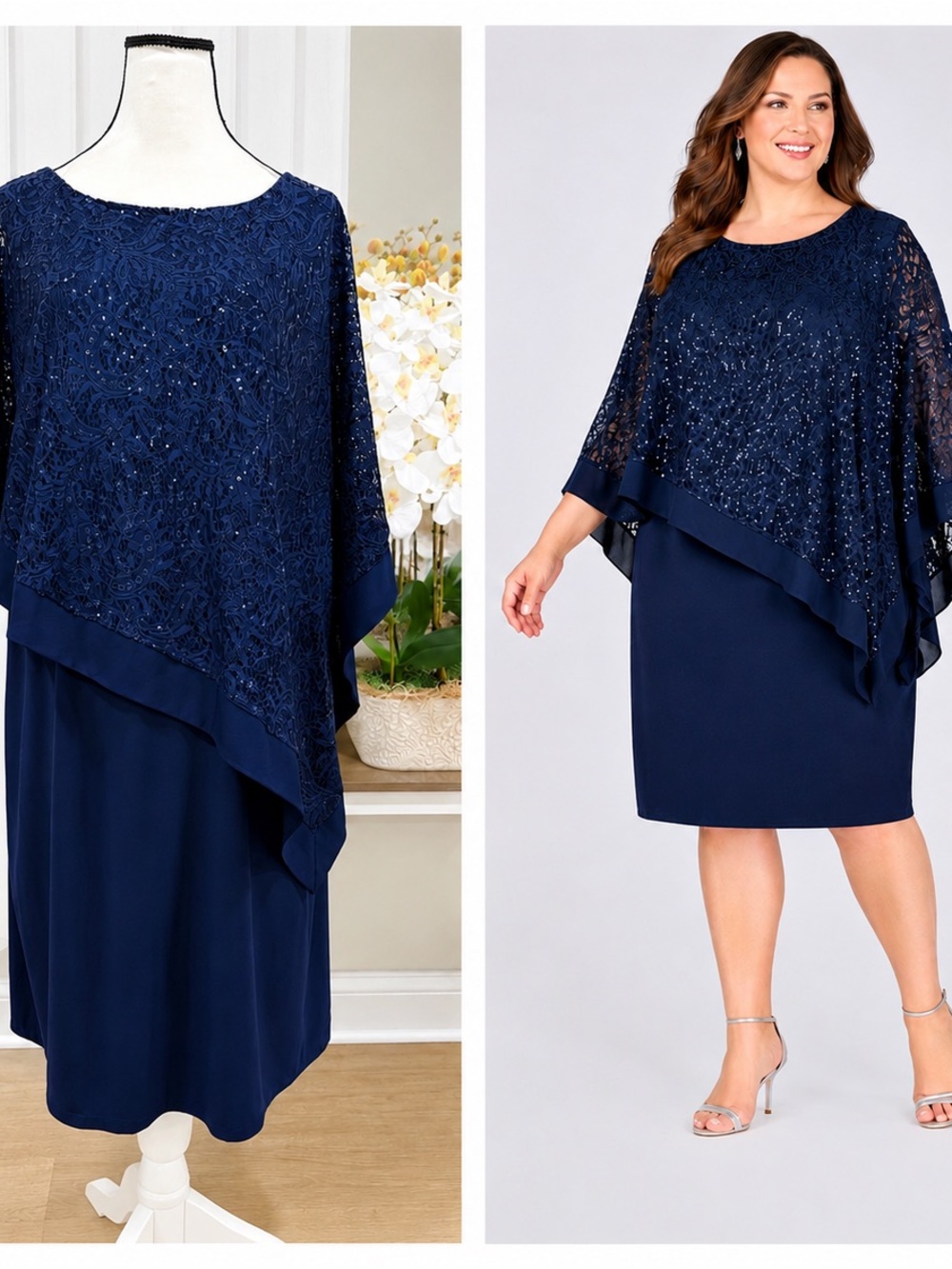 Richards Women's Laced Poncho Dress,Sequins Navy, 20W
